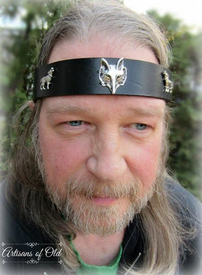 Totem Wolf Leather Headband, Howling Wolves Headpiece Burning Man Ren Faire - Image 1 of 4