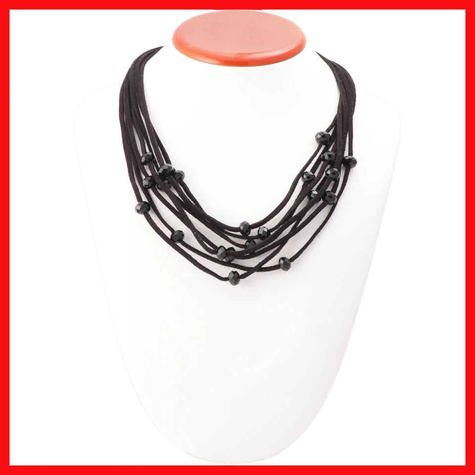 Casual Multi Strand Velvet Black String Crystal Rhinestone Bead Fashion Necklace - Image 1 of 1