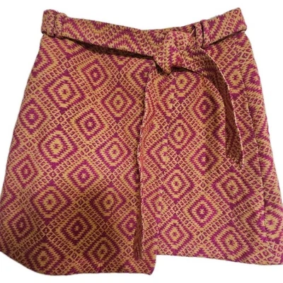 Minifalda Anthropologie Geométrica Tejida Diamante Dorado Magenta Corbata Cinturón Talla 8 Foto 1 de 4