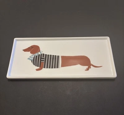 West Elm Claudia Pearson Dachshund Ceramic Dog Tray Plate Dish Preppie Platter - Image 1 of 3