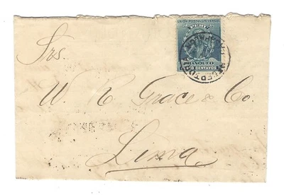 Peru 1906 Cover Casapalca-Lima Scott #143 5-Cent Scarce "Sun Face" Postmark - Image 1 of 4