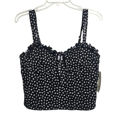 NWT Womens Floral Black Tank Top Ruffle Adjustable Straps Large 12-14 No... - Image 1 of 4