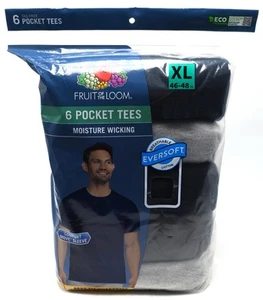 6 Fruit Of The Loom XL 46-48 Black Gray Pocket T-Shirts EG 117-122 CM - Picture 1 of 7