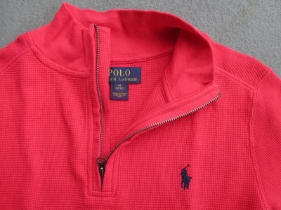 POLO RALPH LAUREN Boy RED 1/2 1/4 Zip SWEATER Pullover Mock Neck LOGO M 10-12 - Image 1 of 4