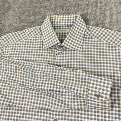 Camisa Ermenegildo Zegna Abotonada Para Hombres Grande Vestido Grande De Gran Tamaño Marrón Azul A Cuadros Foto 1 de 4