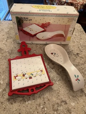 Vintage Holiday Goose Collection Cast Iron Trivet And Spoon Rest With Box - Image 1 of 4