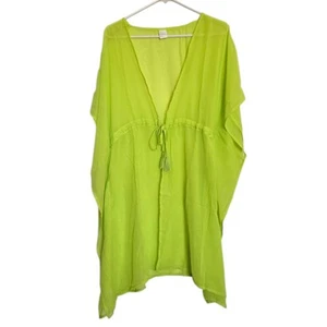 Yellow Neon Medium Swim Cover Up Tied Bright Kimono Tassle Beachwear - Picture 1 of 4