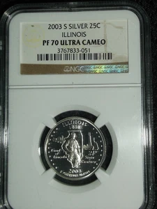 2003 S Illinois State Quarter NGC PF70 Ultra Cameo 90% Silver. - Picture 1 of 4