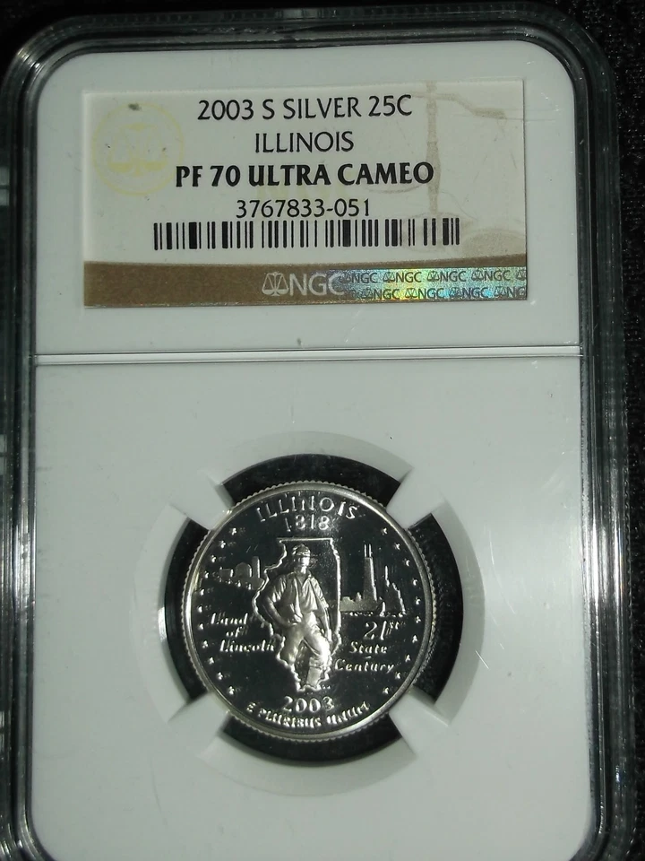 2003 S Illinois State Quarter NGC PF70 Ultra Cameo 90% Silver. - Image 1 of 4
