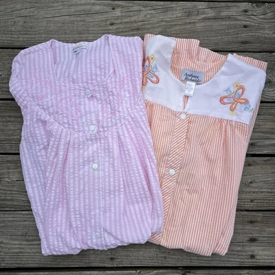 Lot 2 Miss Elaine+Anthony Richards Seersucker Womens Snap Front House Coat Lg - Image 1 of 4