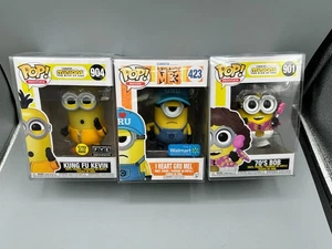 Funko POP Minions LOT Kung Fu Kevin FYE 70s Bob I Heart Gru New in cases - Picture 1 of 13