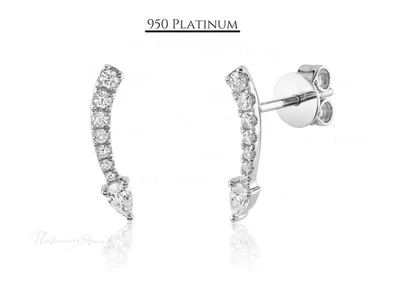 950 платиновых грушевидных бриллиантовых сережек-альпинистов — элегантные гусеничные серьги на каждый день - Изображение 1 из 4