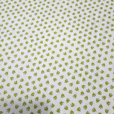 19" Camp Cozy Studio 8 Quilting Treasures Blue Green Small Floral on White - Image 1 of 3