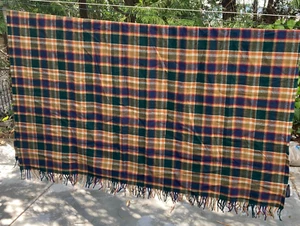 Pendleton Fringed Throw Stadium Blanket Plaid 100% Wool 53" x 60" Made in USA - Picture 1 of 15