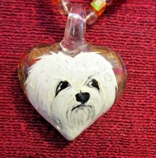 Coton de Tulear hand-painted on Murano glass heart pendant/bead/necklace