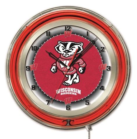 Wisconsin Badgers HBS Neon Red Badger College Battery Powered Wall Clock (19") Cover