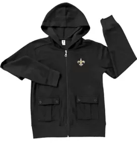 New Orleans Saints Jacket Hoodie Girls Youth XL Black NFL Zip Hooded Thermal - Picture 1 of 4