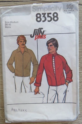 Simplicity 8358 Sewing Pattern mens Top Stitched lined Zipped Jacket Cut 38-40 - Image 1 of 4