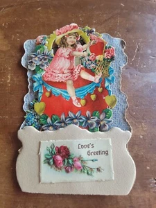 "Amore's Greeting" ragazza vittoriana vintage 1918 pizzo fustellato-stand up San Valentino - Foto 1 di 3