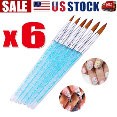 6 peças pontas de caneta acrílica para nail art construtor UV conjunto de pincel de pintura em gel manicure quente - Imagem 1 de 4