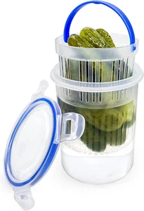 Pickle Jar 24 Oz Pickle Container with Strainer Pickle Holder Keeper Lifter, Pic - Picture 1 of 7