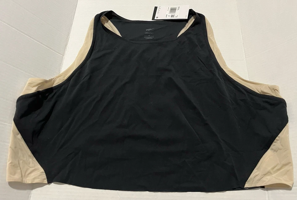 Nike Yoga Training Tank Top 3X Black Beige SR DR0779-010 Dri-Fit Slim Fit