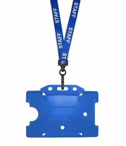 Azul Personal Identificación Cuello Correa Lanyard Broche Luz Tarjeta Placa Work - Picture 1 of 3