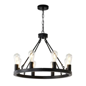 6-Light (No Bulbs) Matte Black Wagon Wheel Chandelier Modern Small Round - Picture 1 of 24