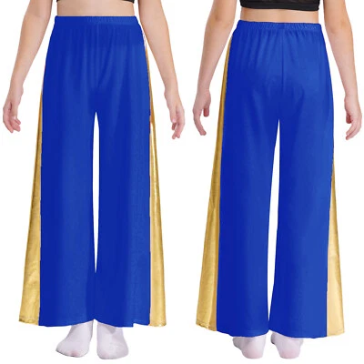 Kids Girls Pants High Waist Dancewear Church Trousers Performance Festival Yoga - Image 1 of 4