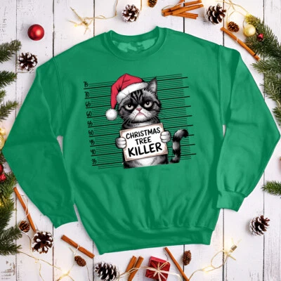 Sudadera divertida para hombre y mujer Christmas Tree Jumpers Killer Cat #MC Foto 1 de 4