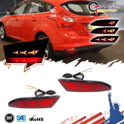 For 2012-2014 Ford Focus Red Lens Bumper Reflectors Signal Tail Brake LED Lights - Image 1 of 4