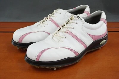 Ecco Hydromax Golf Women's 39 / 8.5 White Leather Lace Up Casual Soft Spike Shoe - Image 1 of 4