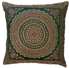 Dark Green Indian Mandala Cushion Covers Boho Art Silk ethnic Banarsi 40 x 40 cm