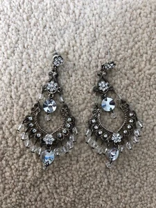Silver & Clear Diamontee Large Drop Earrings Wedding Jewellery Sale New Look - Picture 1 of 1