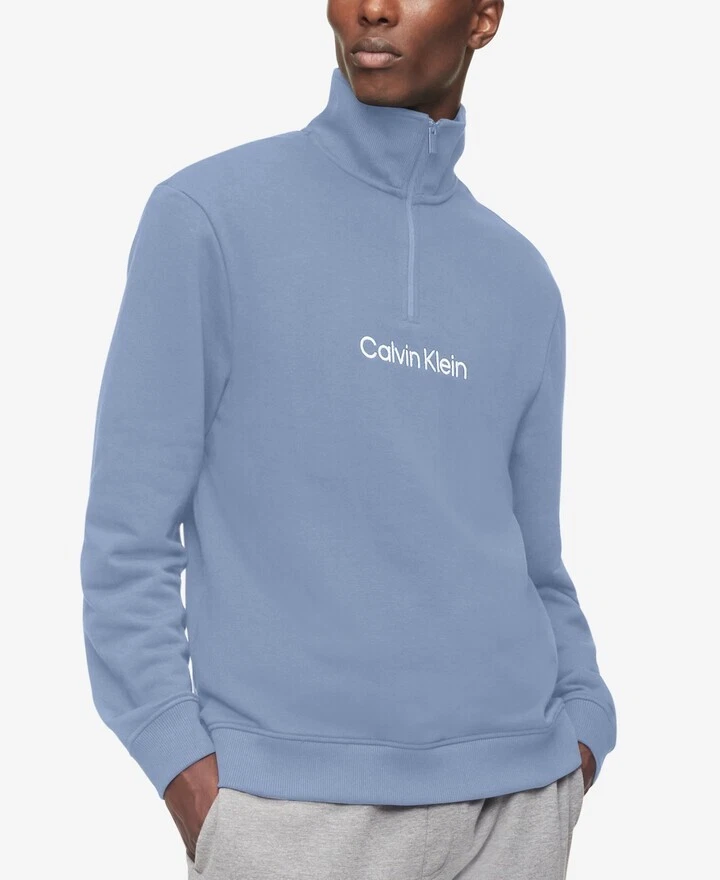 Sudadera Calvin Klein Hombre Calce Relajado Terry Francés Cuarto Cremallera Logo, Azul, XL. Foto 1 de 1