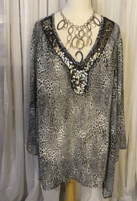 Blusa informal de negocios negra/gris Maria Gabrielle para mujer talla grande 3X nueva con etiquetas Foto 1 de 4