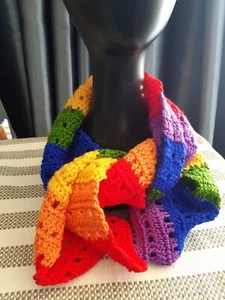 Rainbow scarf, cotton, crochet, 120 x 17 centimeters - Picture 1 of 8