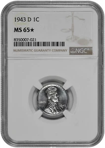 1943 D 1c Lincoln Steel Wheat Cent NGC MS 65 Star - Picture 1 of 3