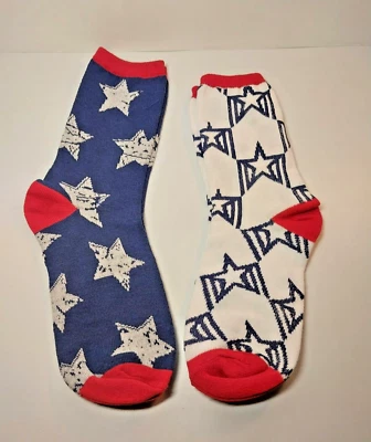 Ladies Socks 7-9 Patriotic Red White Blue Acrylic Blend Stars Stripes Lot 2 New - Image 1 of 2