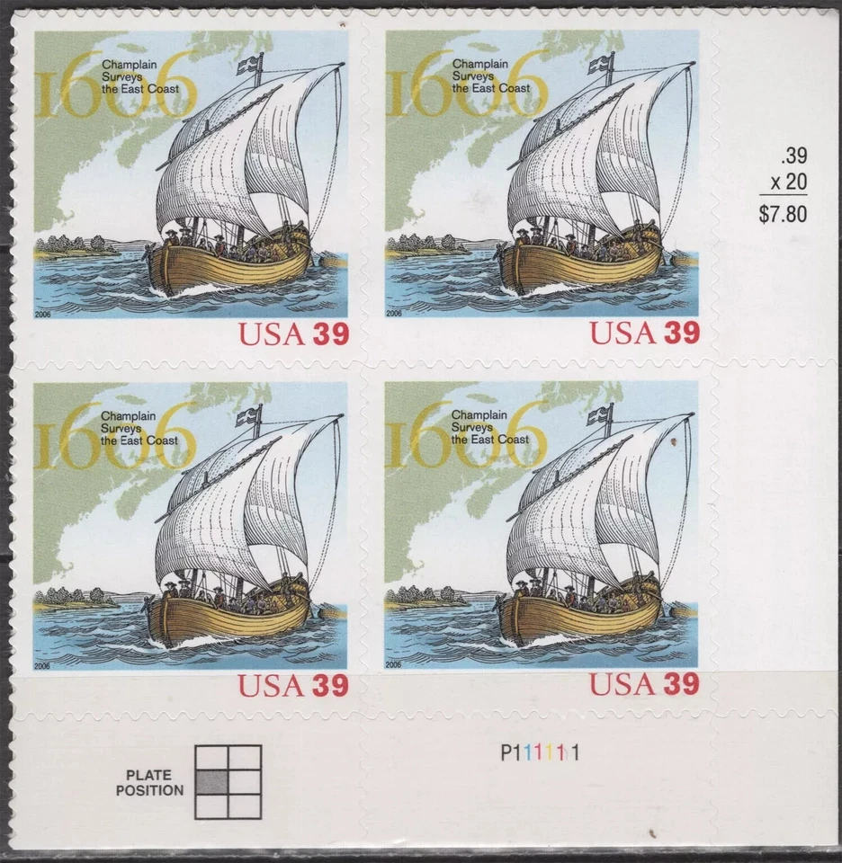 US Samuel de Champlain 39c Stamp Plate Block of 4 Scott #4073 - Image 1 of 1