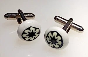 Small  Silver Tone 3 Color Millefiori Glass Cane Button Cufflinks - Picture 1 of 2
