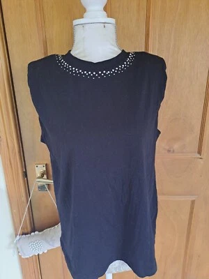 Ladies Coast Top Black Sequin Top Sleeveless Top Size L Size 12-14 Used - Image 1 of 4