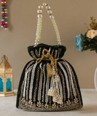 MYCLOTHINGART Designer Embroidered Potli Bags /Evening Bag Engagement, Bridal Shower Bag