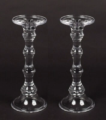 蜡烛台透明玻璃锥形或3英寸柱状蜡烛4.5英寸Dx11.5英寸高套装/2 — 第 1/4 张图片