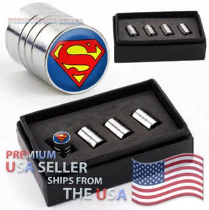 Superman Logo Valve Stem Caps Chrome Tires Kit Emblem Wheel Super Man Flag USA - Picture 1 of 3