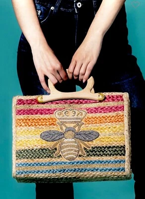 Bolsa de ombro Ruggine Queen Bee deslumbrante semente miçangas e alça de madeira zíper superior - Imagem 1 de 4