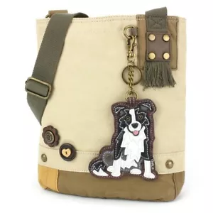 New Chala Patch Crossbody Sand Bag Canvas Coin Purse Beige Border Collie Dog - Picture 1 of 7