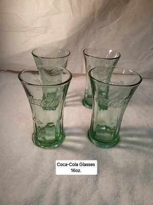 "Juego de 4 vasos acampanados verdes de Coca Cola LIBBEY pesados 16 oz 6,25"" de altura" Foto 1 de 4