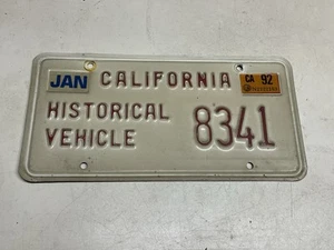 CALIFORNIA HISTORICAL VEHICLE LICENSE PLATE ~ JANUARY 1992 Tag # 8341 - Picture 1 of 2