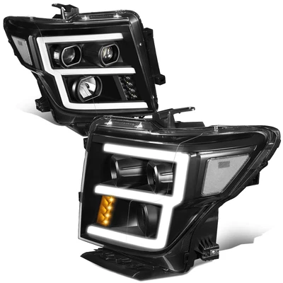 Fit 16-22 Nissan Titan XD E-Pattern LED DRL Projector Headlights Black Housing - Image 1 of 4